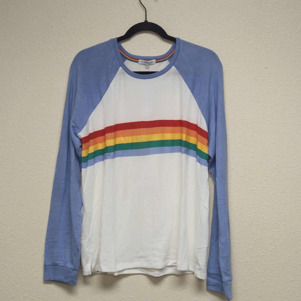 PJ Salvage Blue & White Rainbow Stripe Raglan Pajama Top